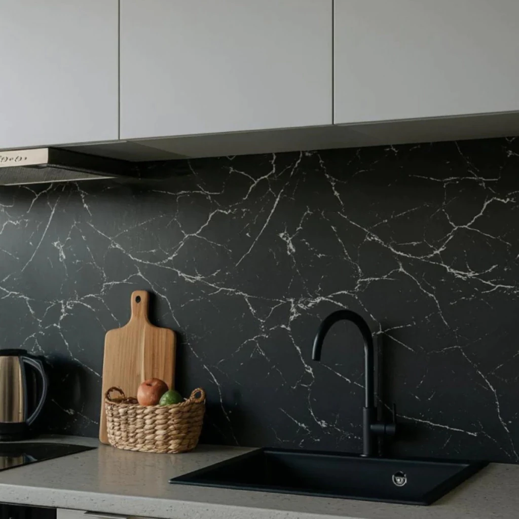 Rollo Autoadhesivo Simil Marmol Brillante 1,2 x 3 M Negro Veteado