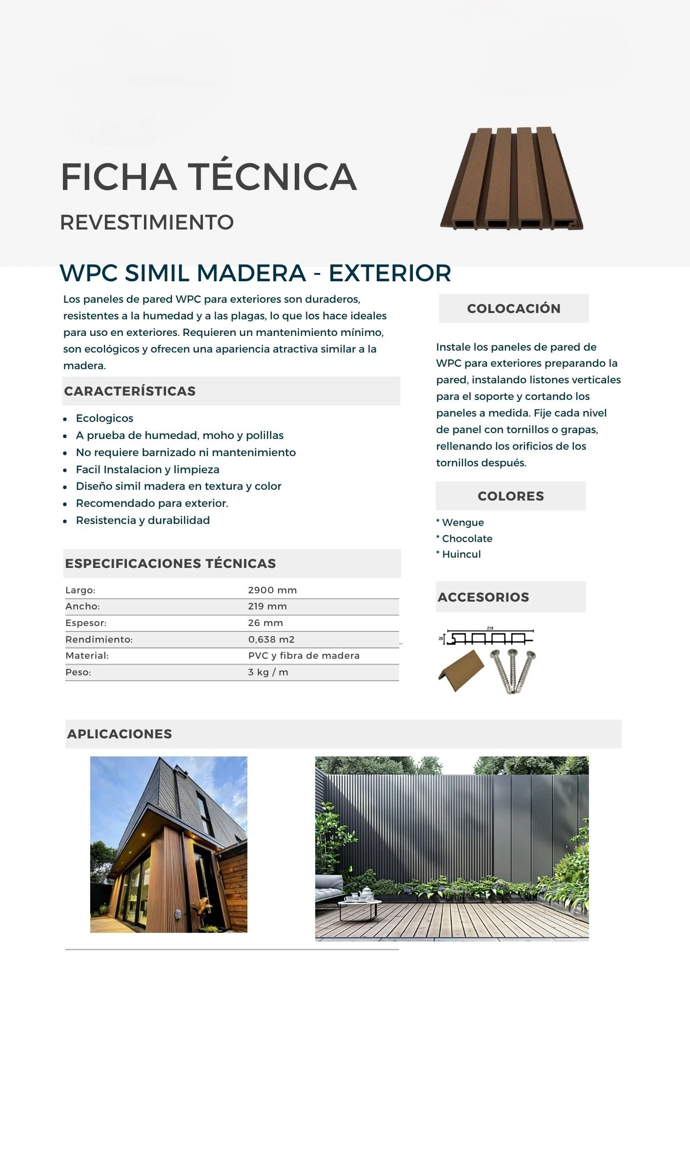 Panel WPC exterior Negra · Referencia de la línea (no representa exclusivamente este color)