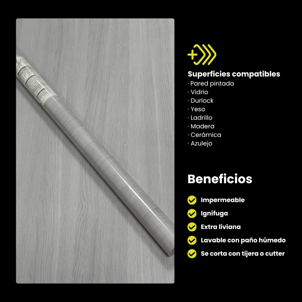 Vinilo Madera Gris 60x500 CM · Información técnica