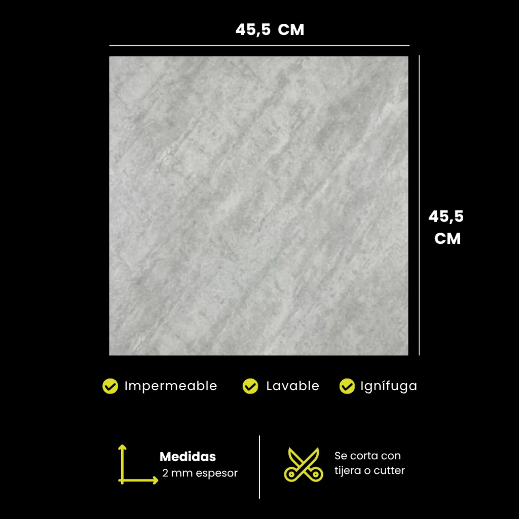 Piso Autoadhesivo Cuadrado Gris 45,5x45,5 - Cubre 5m2 · Información técnica