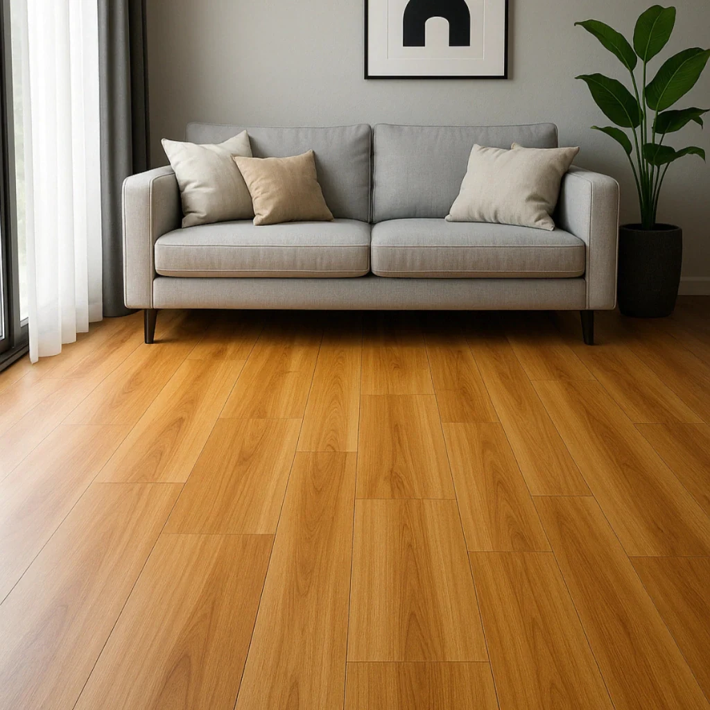 Piso Autoadhesivo Simil Madera Clara Caja 5m2 · Presentacion ambientada