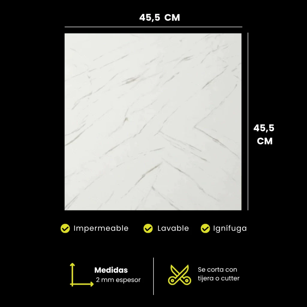 Piso Autoadhesivo Cuadrado Tiza 45,5x45,5 - Cubre 5m2 · Información técnica