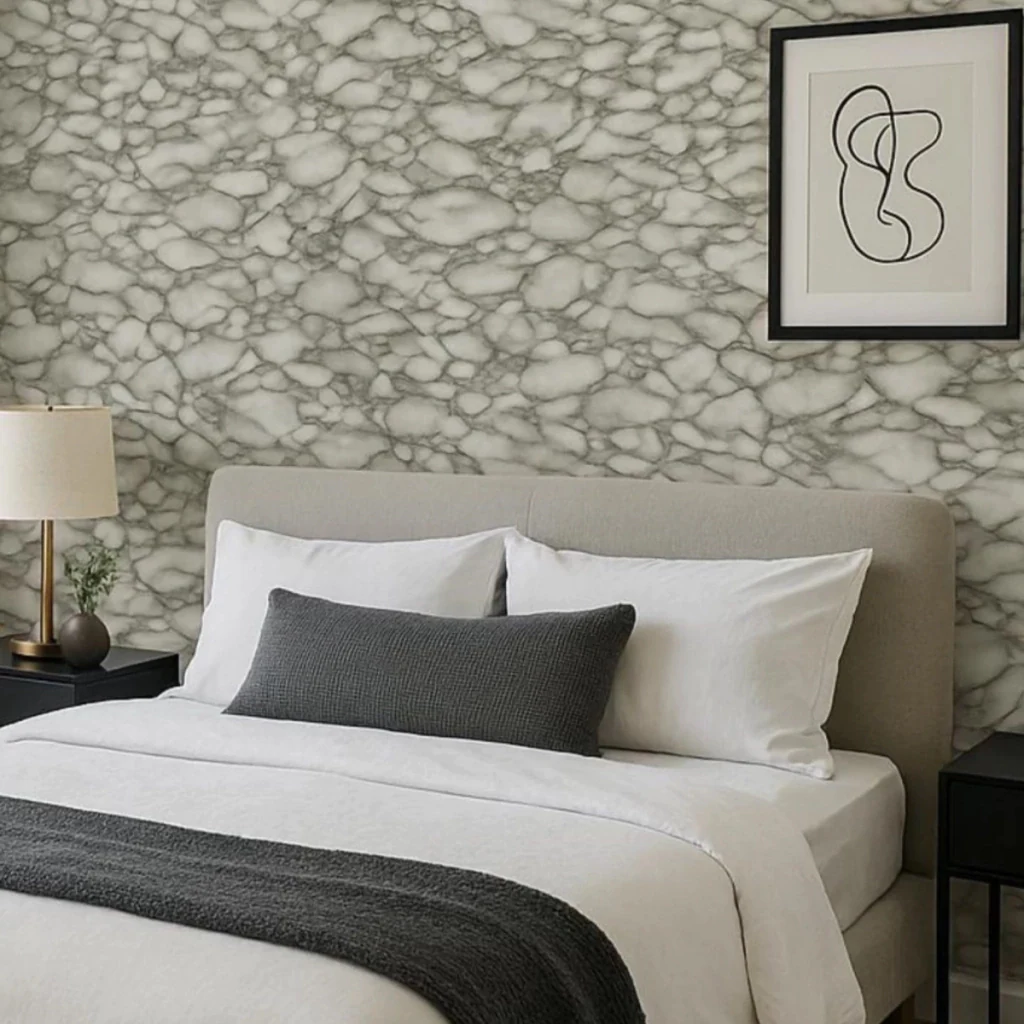 Rollo Autoadhesivo Simil Marmol Brillante 1,2 x 3 M Blanco Marmolado